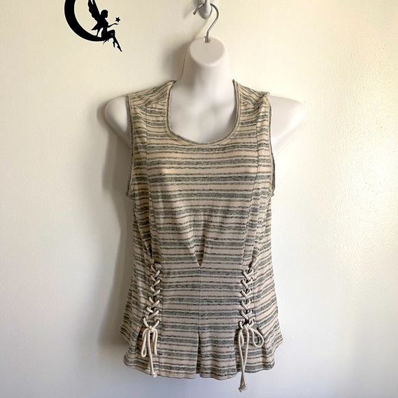 William Rast Striped Muscle Tee with Lace-Up Sides - Picture 1 of 3